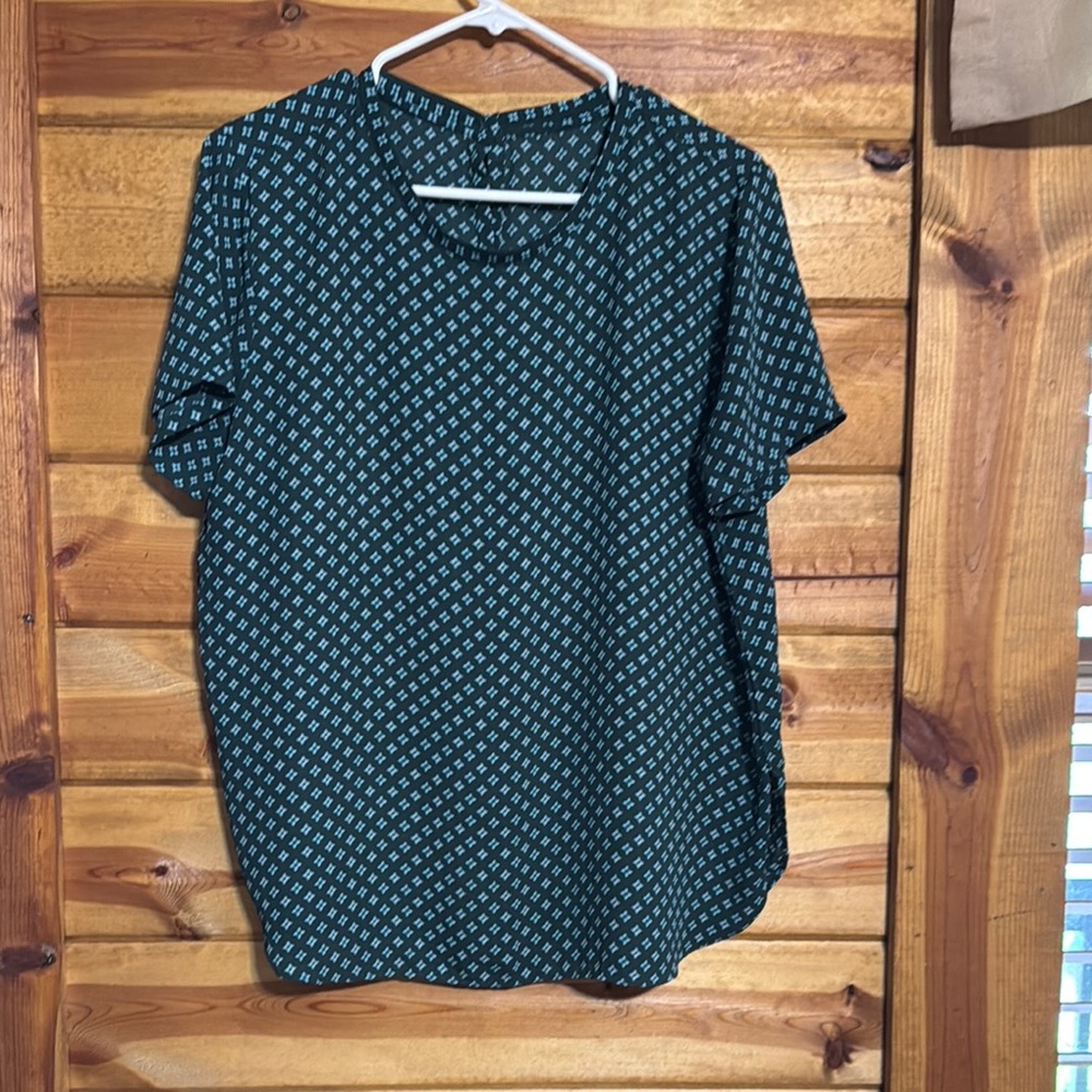 Turquoise Patterned Short Sleeve Blouse
